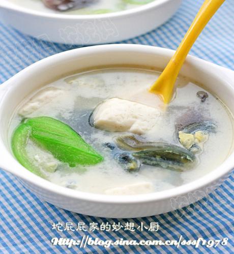 丝瓜皮蛋豆腐汤2