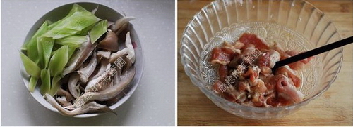 蘑菇青笋炒肉片步骤1-2