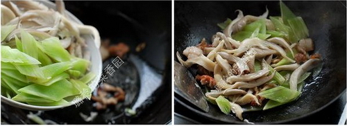 蘑菇青笋炒肉片步骤5-6