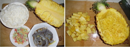 菠萝海鲜炒饭步骤1-2