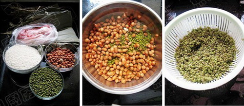绿豆咸肉粽步骤1-3