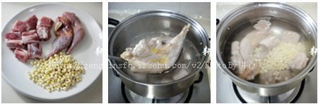 鸡头米煲珍珠鸡腿汤步骤1-3
