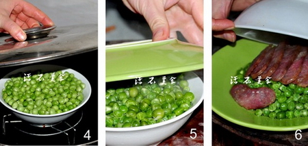 川味香肠蒸豌豆步骤4-6