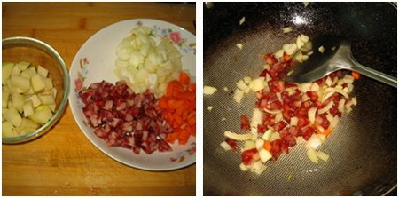 腊肠蔬菜饭步骤1-2
