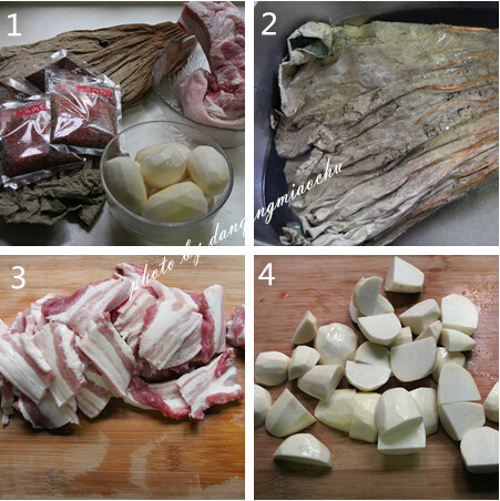 荷香芋艿粉蒸肉步骤1-4