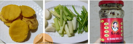 芹香豆豉炒玉米面饼步骤1-3