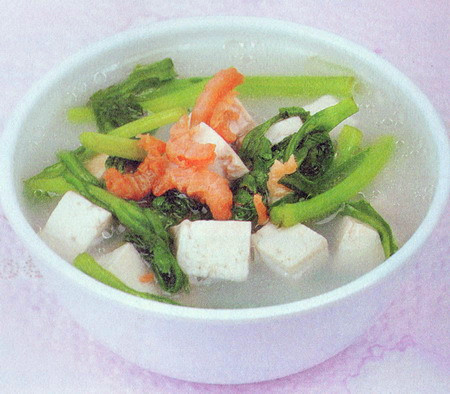 茼蒿虾米豆腐汤