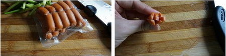 蒜苔炒脆皮肠步骤1-2