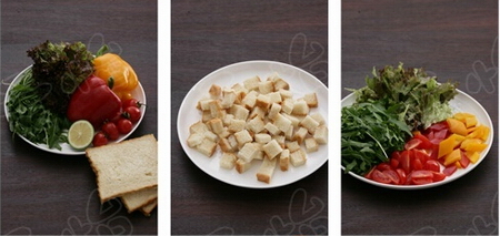 烤面包干拌蔬菜沙拉步骤1-3