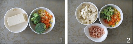 五彩南极磷虾豆腐羹做法步骤1-2