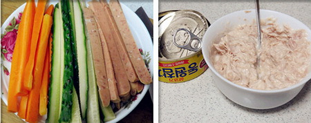 金枪鱼沙拉紫菜包饭步骤13-14