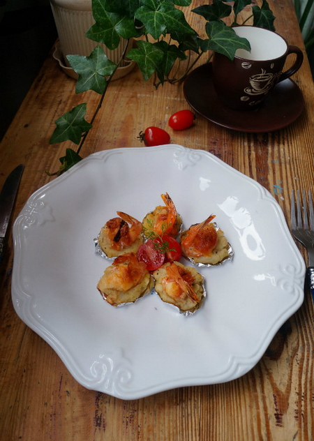 土豆饼焗芝士大虾的做法