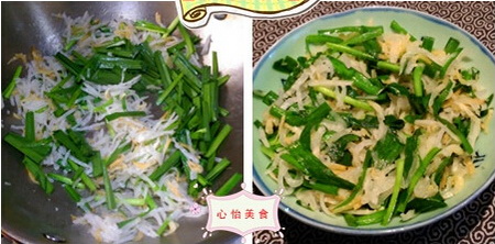 韭菜虾皮炒萝卜丝步骤4