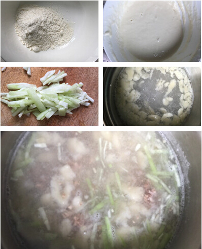 瘦肉肝泥疙瘩汤做法步骤2-5