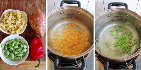 红薯炒玉米步骤1-3