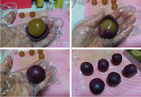 紫薯蛋黄桃山月饼步骤7-8