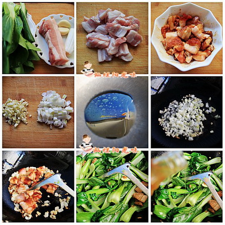 肉片炒油菜步骤1-9