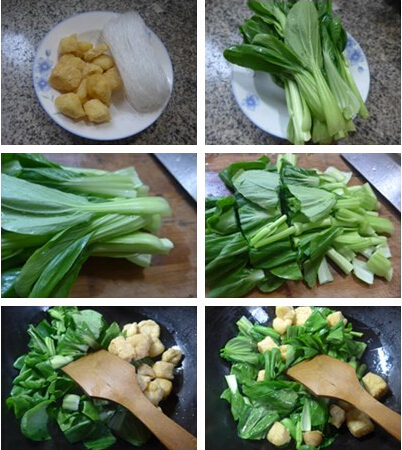油豆腐粉丝菜芯汤步骤1-2