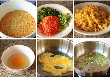 韭菜炒小米饭步骤1-4