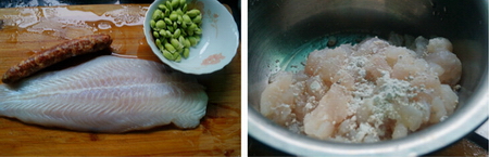 青豆炒鱼米步骤1-2