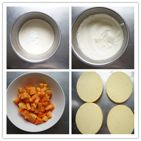 自制芒果奶油蛋糕的做法步骤1-4