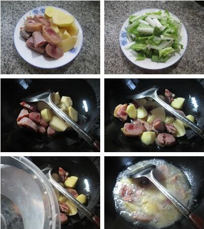 小白菜腊鸡腿煮土豆的做法步骤1-2
