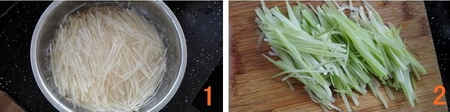 炝拌西芹土豆丝的做法步骤1-2