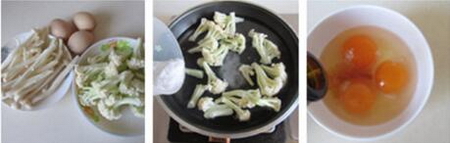 鸡蛋蘑菇炒花菜的做法步骤1-3