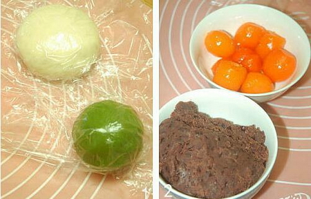抹茶红豆沙蛋黄酥的做法步骤1-2