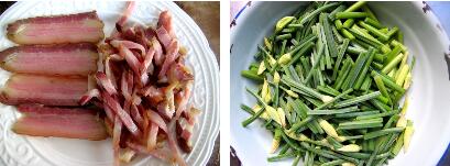 腊肉丝炒韭菜苔的做法步骤1-2