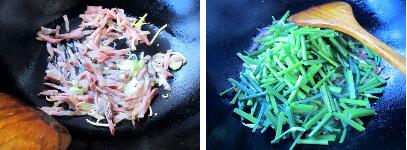 腊肉丝炒韭菜苔的做法步骤5-6