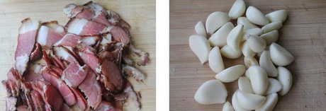 蒜香腊肉抄秋葵的做法步骤1-2