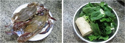 青菜圆素鸡煮螃蟹的做法步骤1