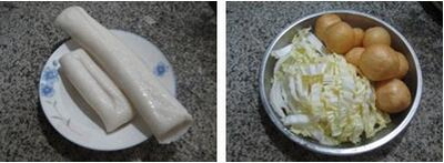 油面筋白菜煮年糕的做法步骤1