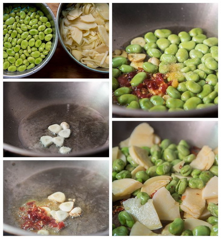 剁椒笋片炒蚕豆的做法步骤1-5